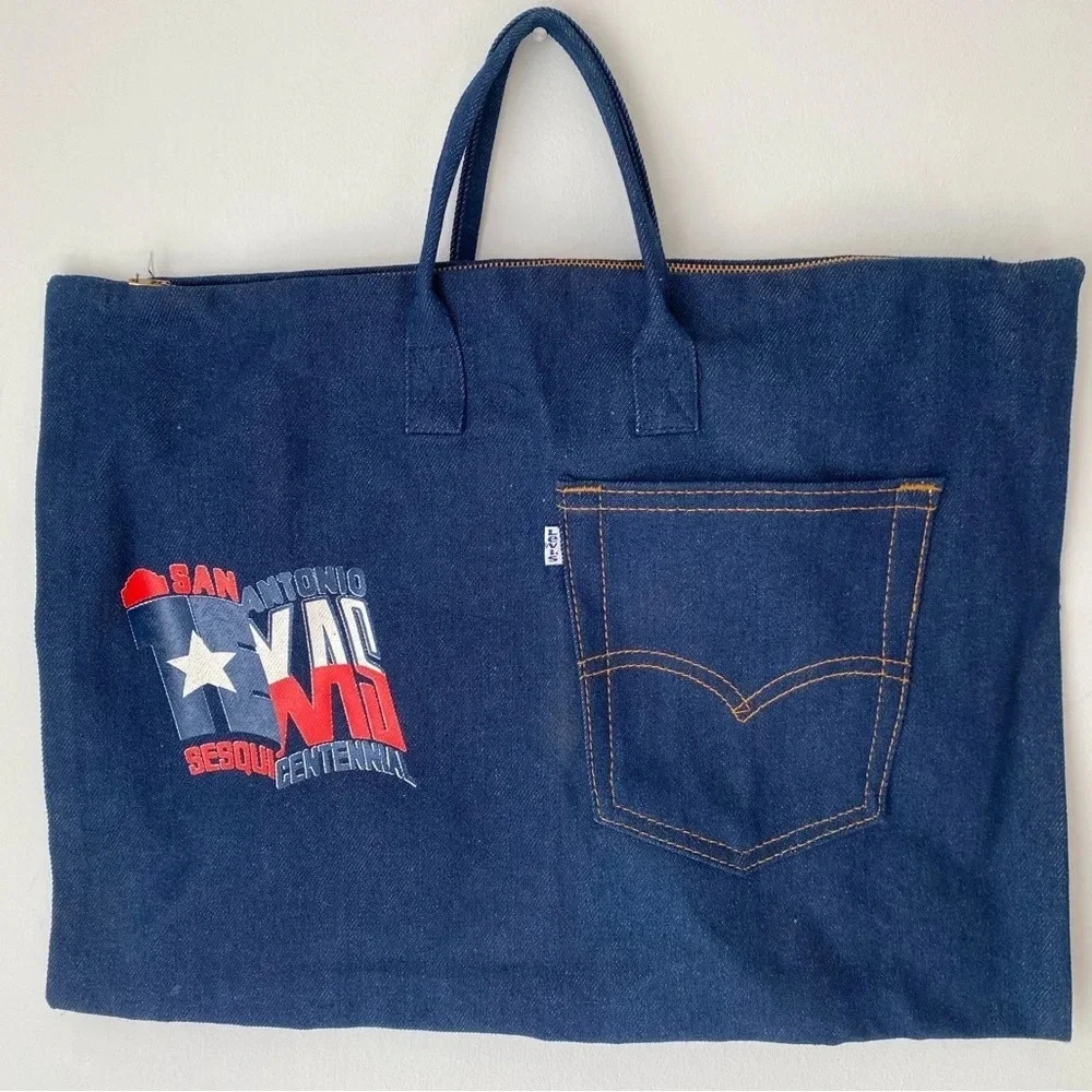 Vintage Levi’s Bag Denim Tote Zip San Antonio Pocket Texas White Tag